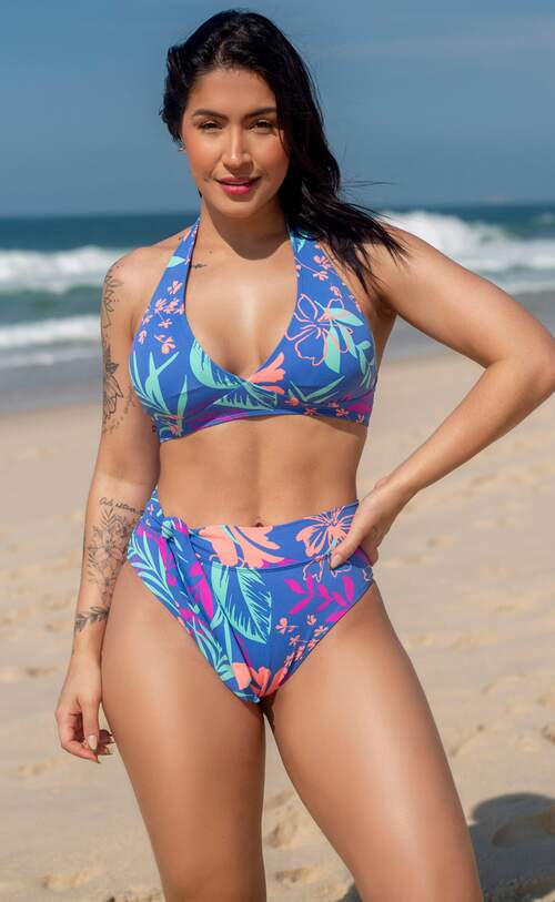 Comprar Conjunto Biquíni Frente Única Bojo Removível e Calcinha Hot Pants Azul GRISFIT