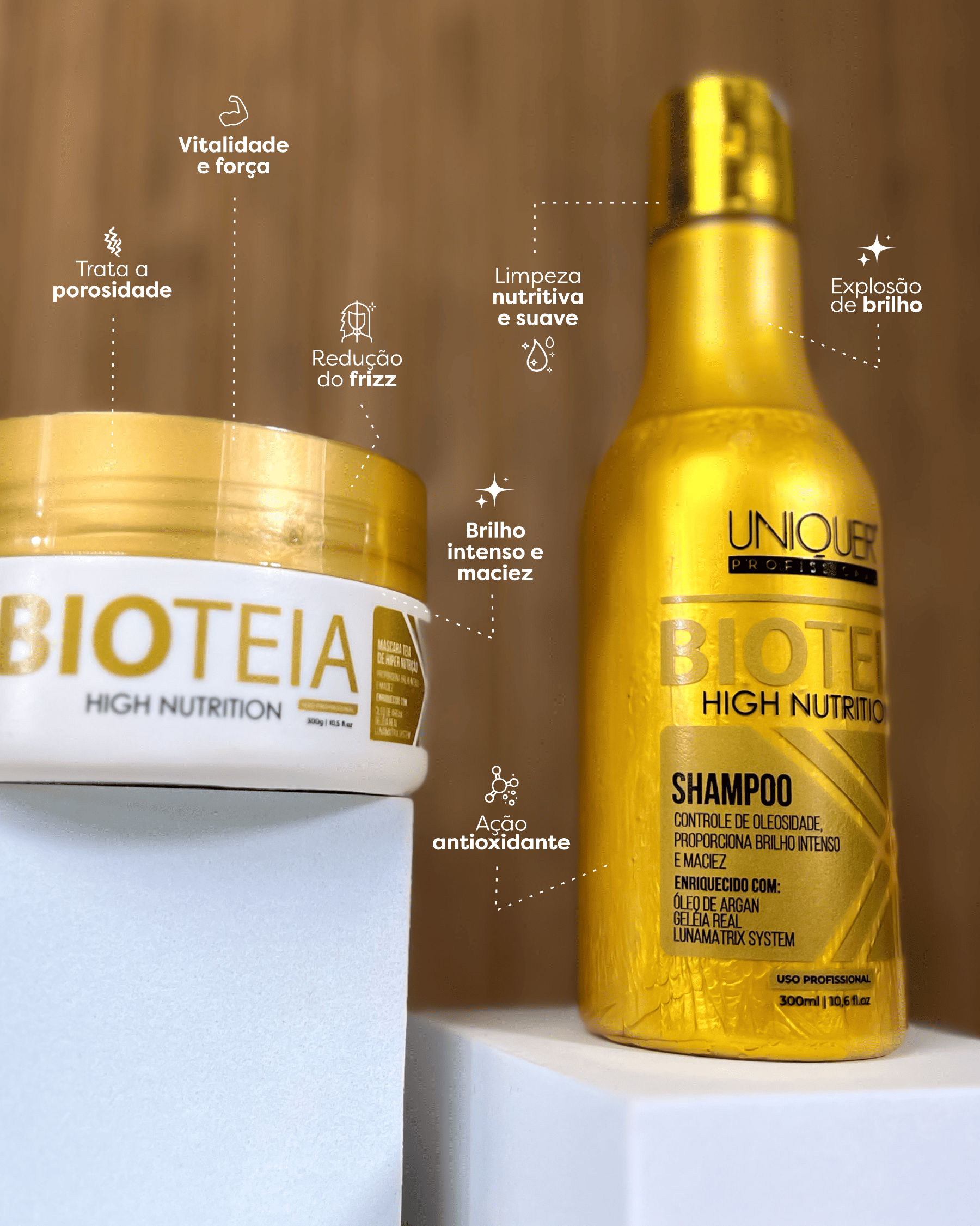Kit Shampoo e Máscara Hiper Nutrição Bio Teia Gold 300ML