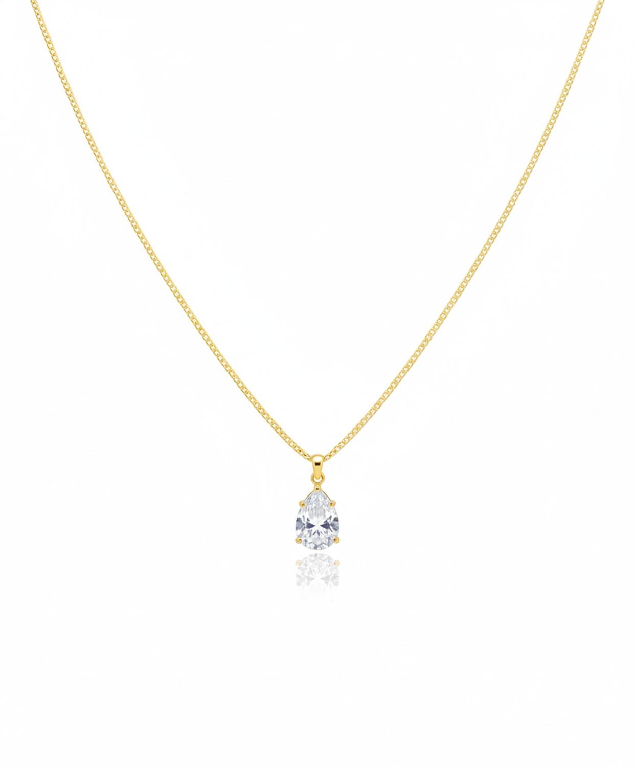 Colar Gota 8mm Zircônia Cristal Banhado em Ouro 18K