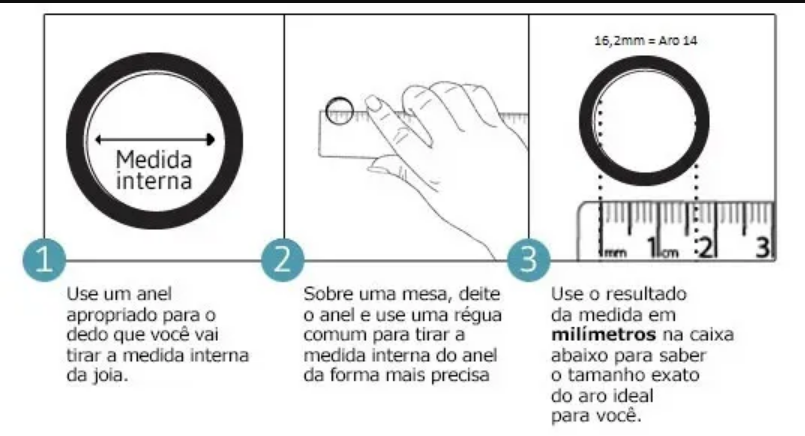 Como medir o diâmetro interno do anel Lazzuli Joias