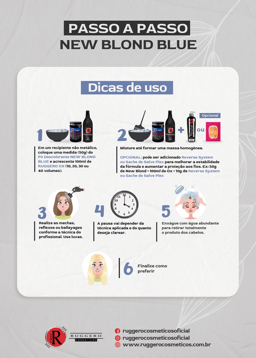 Pó Descolorante New Blond Blue Ruggero Cosméticos - 500g