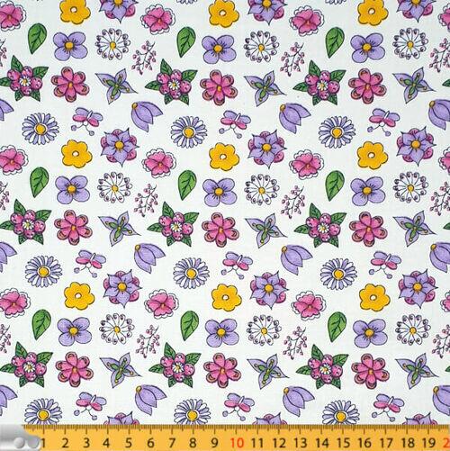 Tricoline Mini Flores fundo Creme