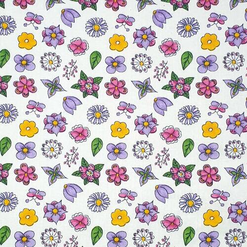 Tricoline Mini Flores fundo Creme