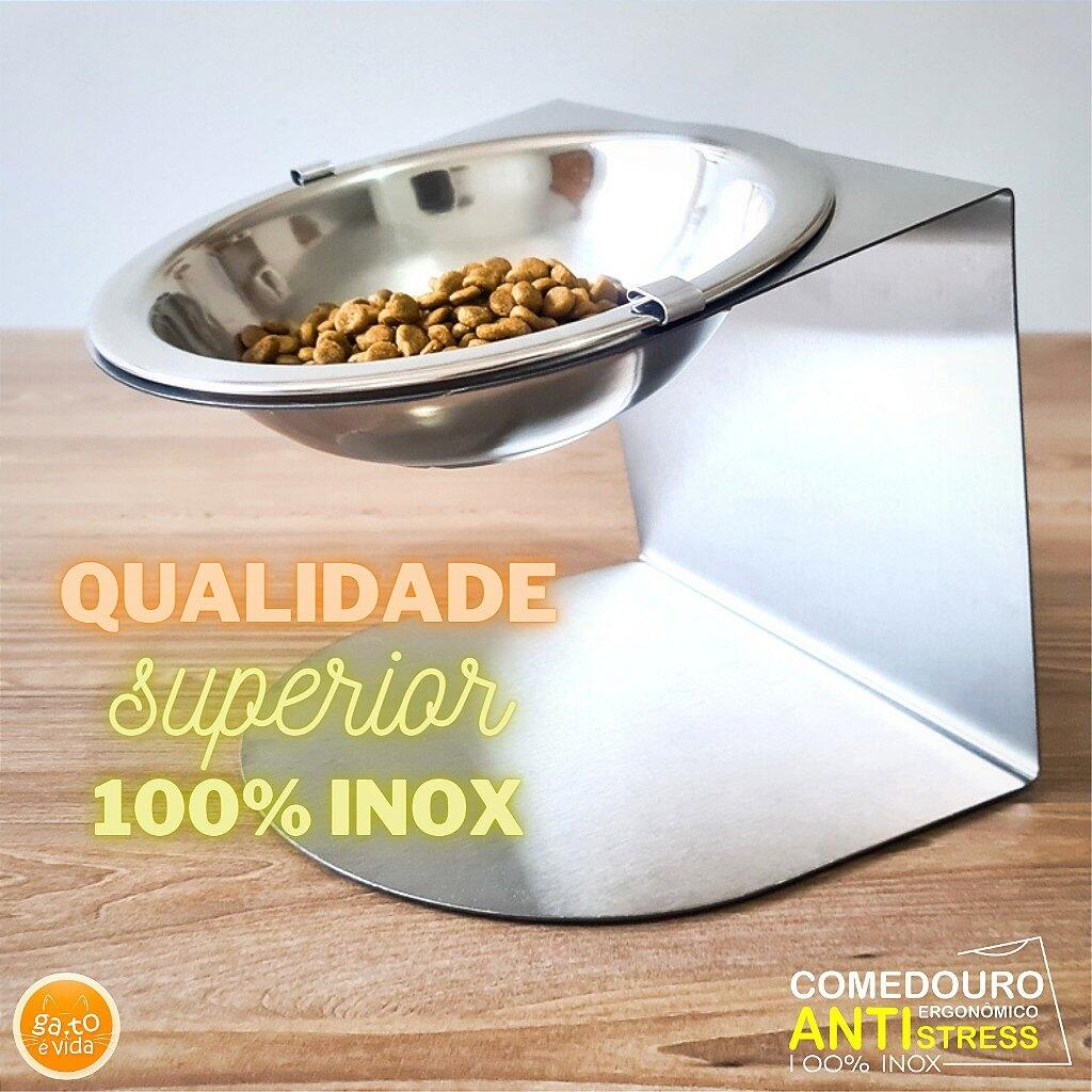 Comedouro Elevado 100% Inox Ergonômico para Gatos e Cães