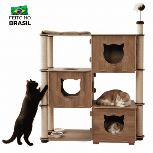 Arranhador para Gatos Box Palace 4 Andares com Nichos e Almofadas Marrom