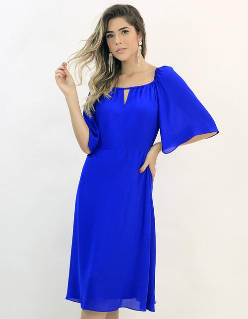 Vestidos largos de chiffon con mangas cap y abertura Tormenta