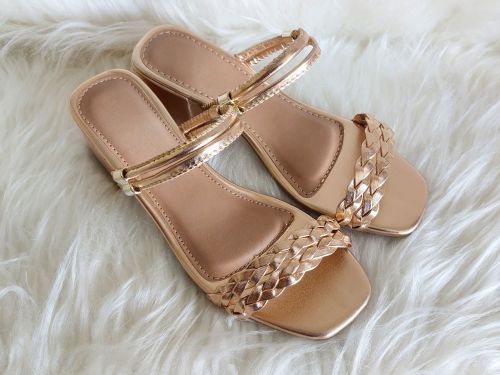 Sandália de Salto Quadrado Feminina com Tira Trançada 4 CM - A02 Bronze