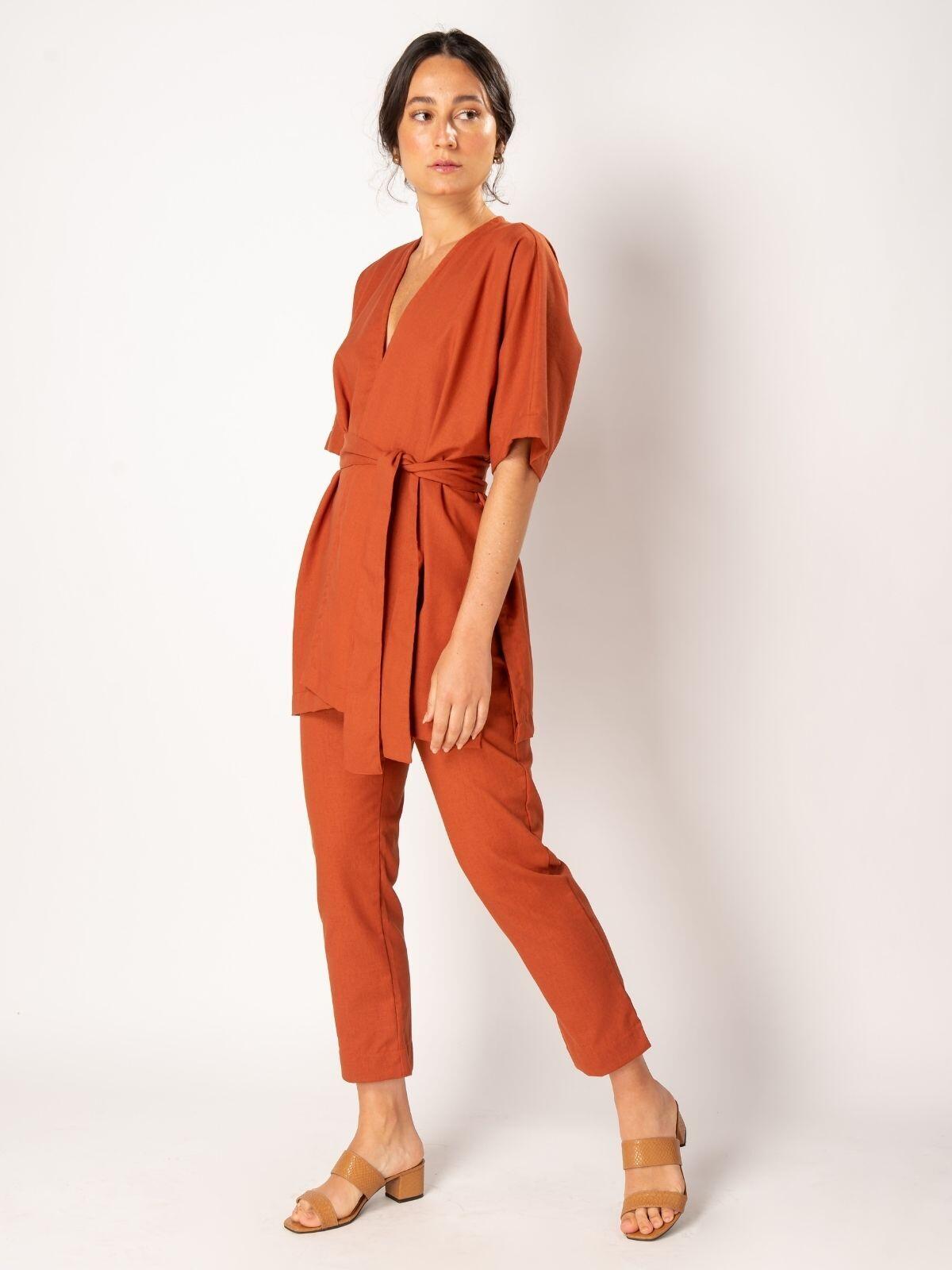 Comprar kimono eco linho caramel zeza