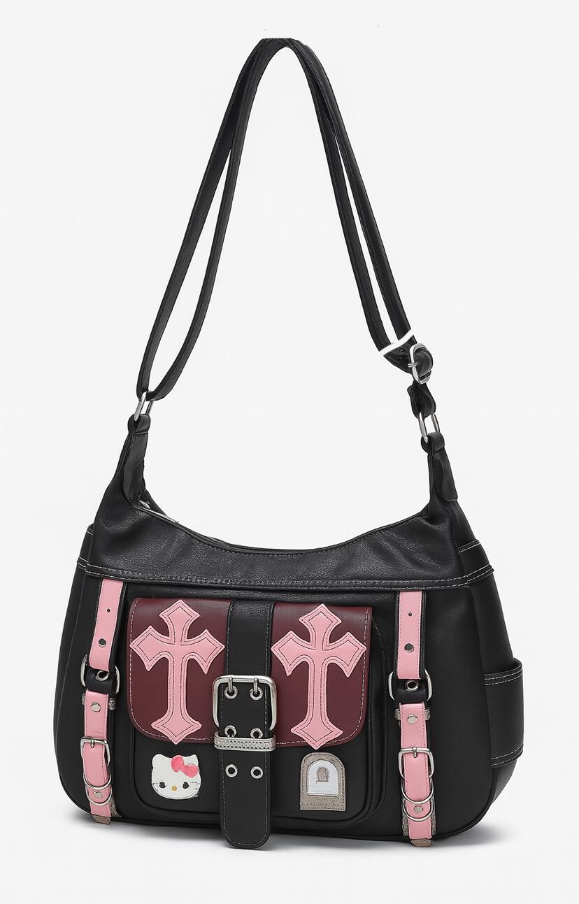 Bolsa Gótica Feminina Preta com Cruz Pink - a partir de R$170,90