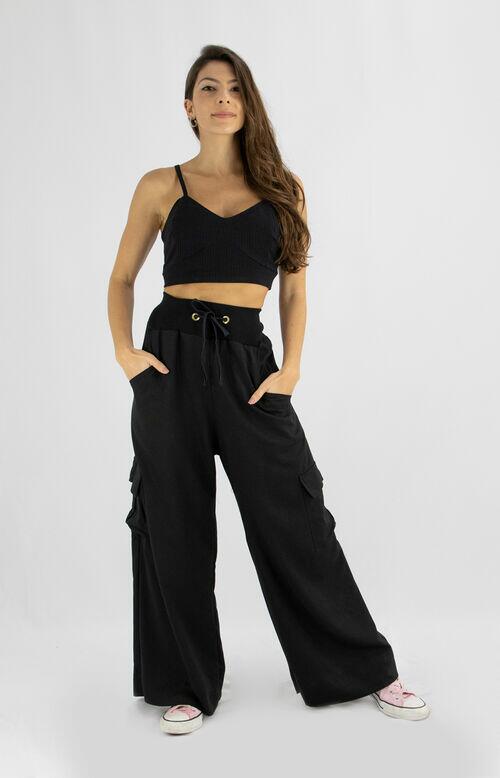 CALÇA RIB COM BOLSO