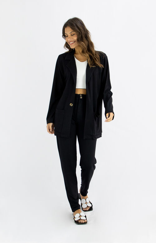 #BLAZER MALHA PRETO