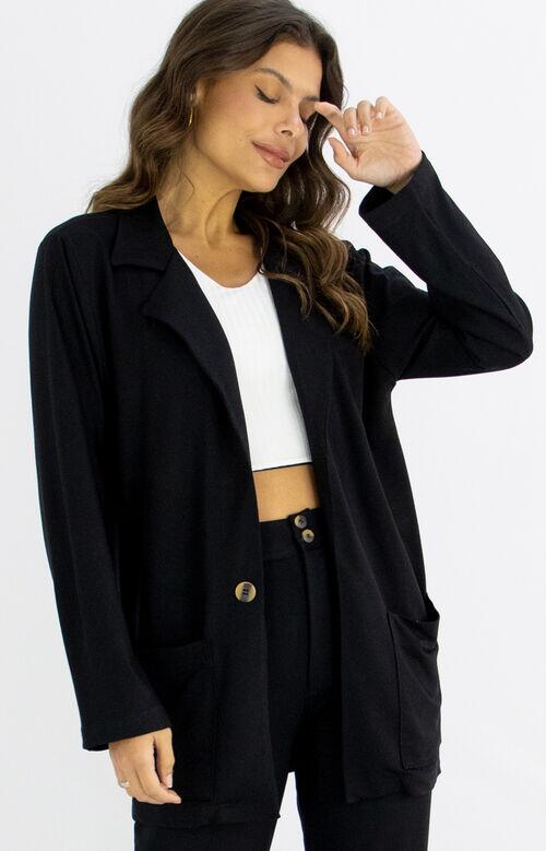 #BLAZER MALHA PRETO