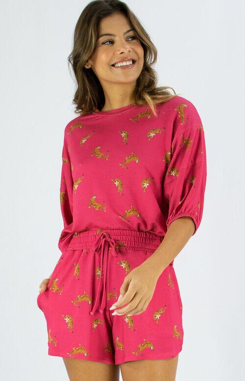 BLUSA MANGA ONÇA ROSA