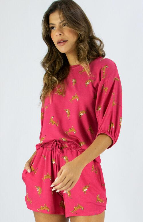 BLUSA MANGA ONÇA ROSA