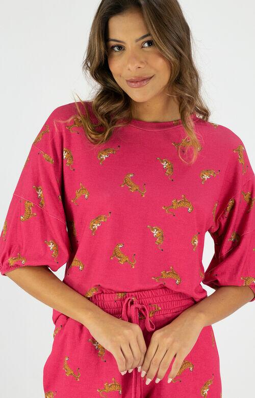BLUSA MANGA ONÇA ROSA