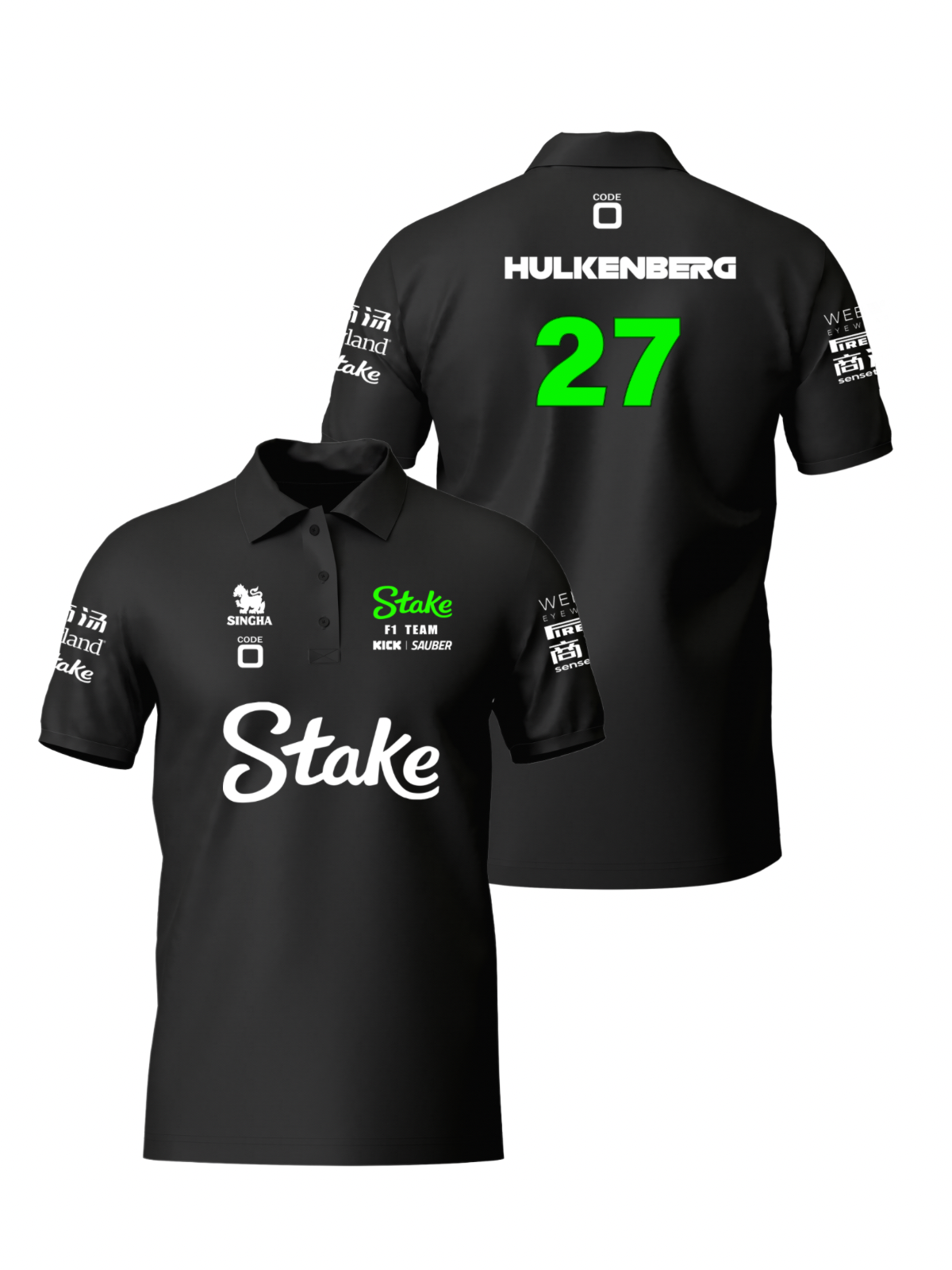 Camiseta Polo Stake F1 Team Black Nico Hulkenberg 2025 P