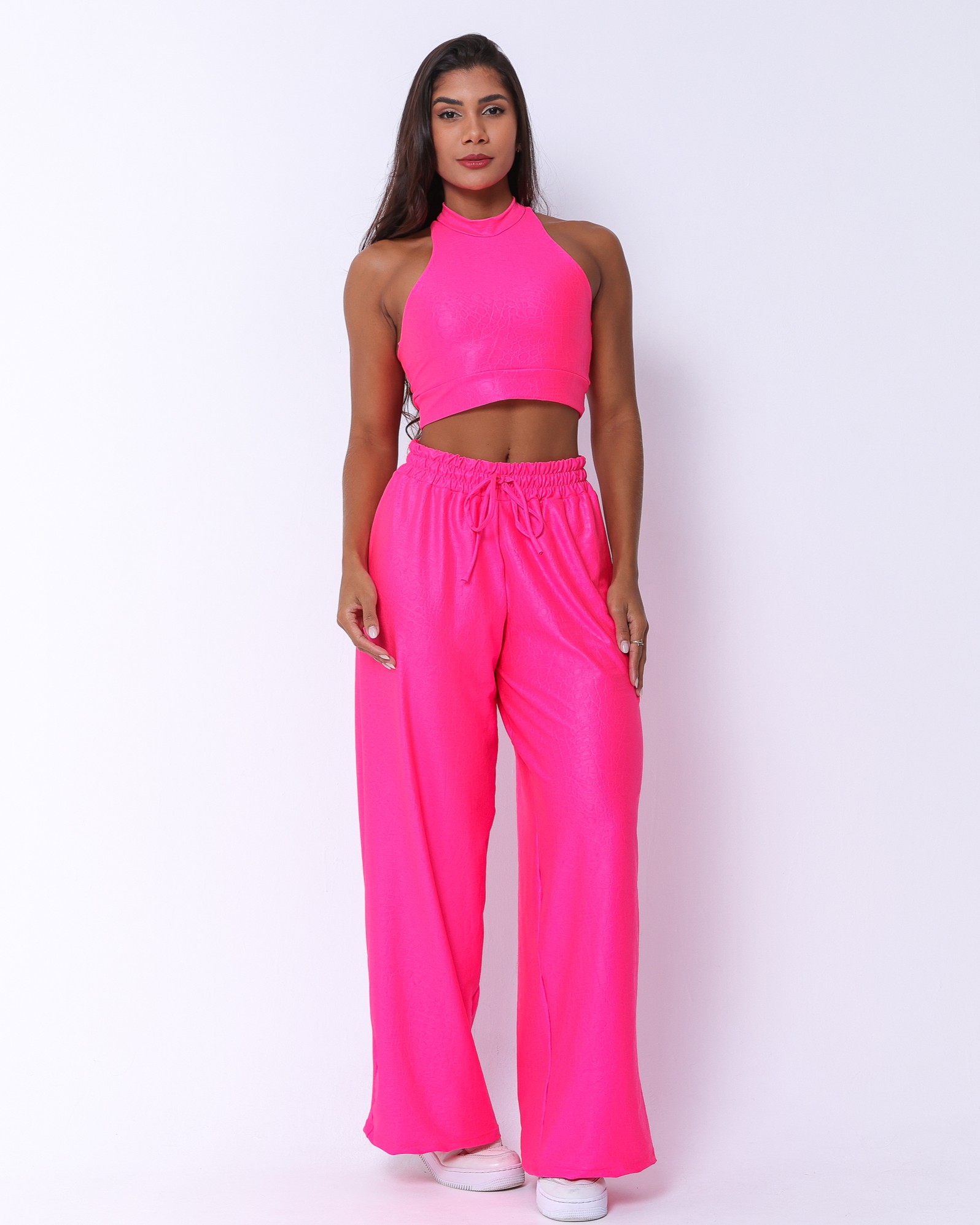 Comprar Conjunto Calça Pantalona Wide Croco Rosa Neon Top Amanda - Main Image