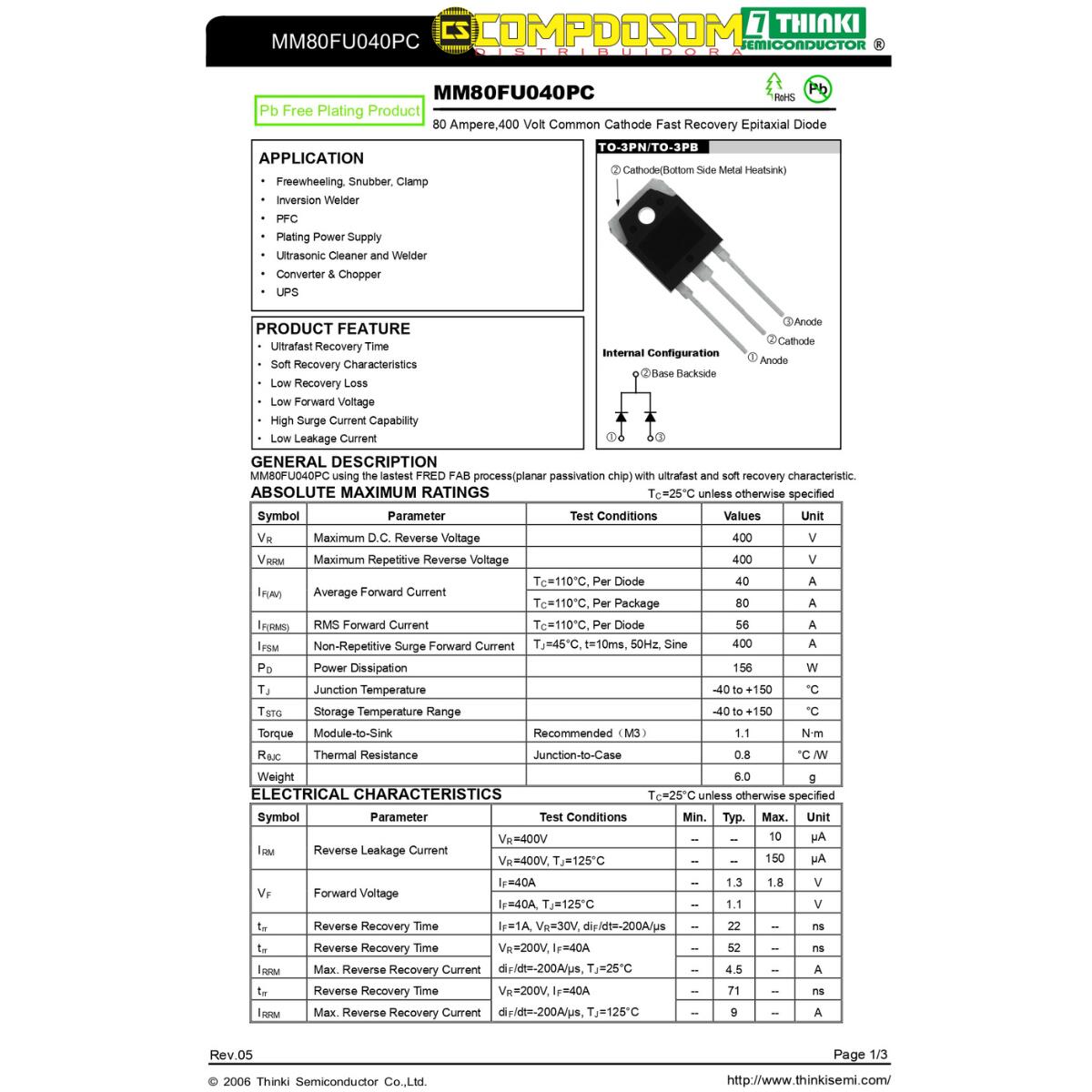 BY269TR VISHAY, Diodo a recupero standard, 1.8 kV, 800 mA, singolo, 1