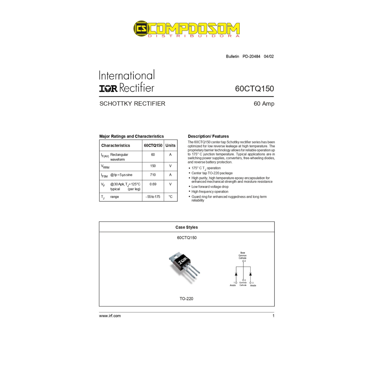 Comprar DIODO 60CTQ150 ORIGINAL FONTE TARAMPS USINA OUTROS - a partir ...