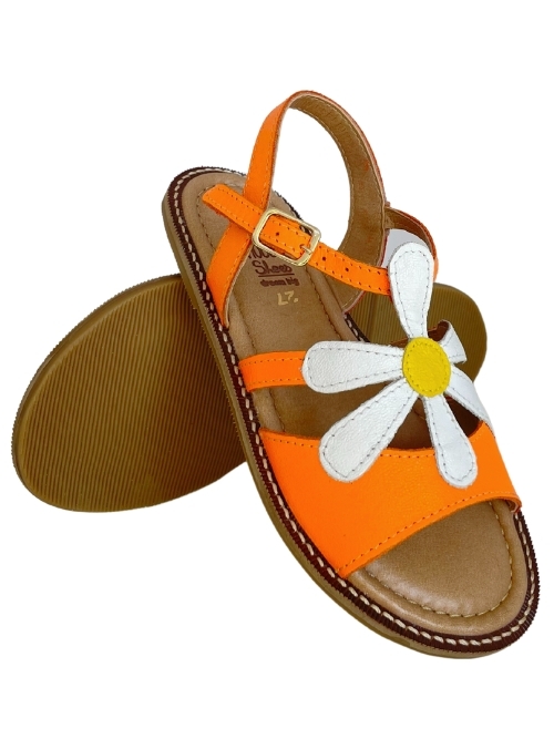 Sandália Flor Infantil Hobby Shoes em Couro Laranja