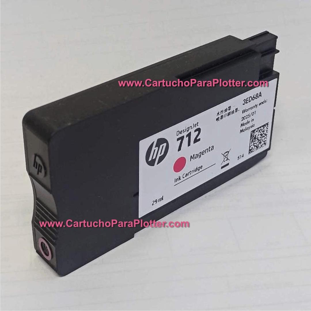 Repuesto Tinta Impresora Gran Formato HP 712 3ED68A Magenta, Cartucho De Tinta Original, 29 Ml, Para Impresoras Plotter De Gran Formato DesignJet Series T650, T630, T250, T230 Y Studio Y Cabezal De