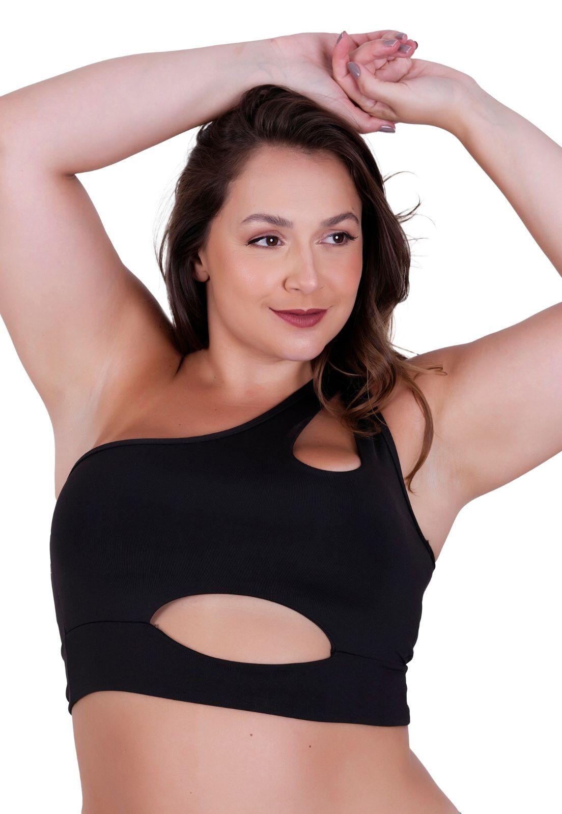 Top Fitness Cropped de Academia Plus Size 3D Nicole - Cinza