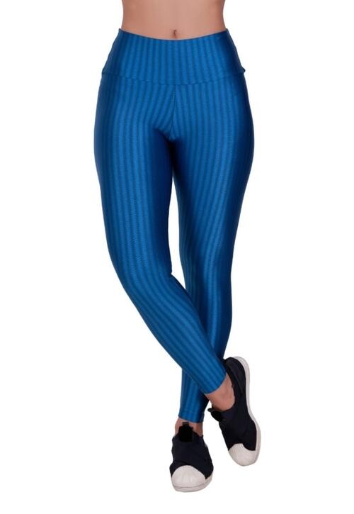 Calça Legging Feminina Fitness Listras 3D Azul