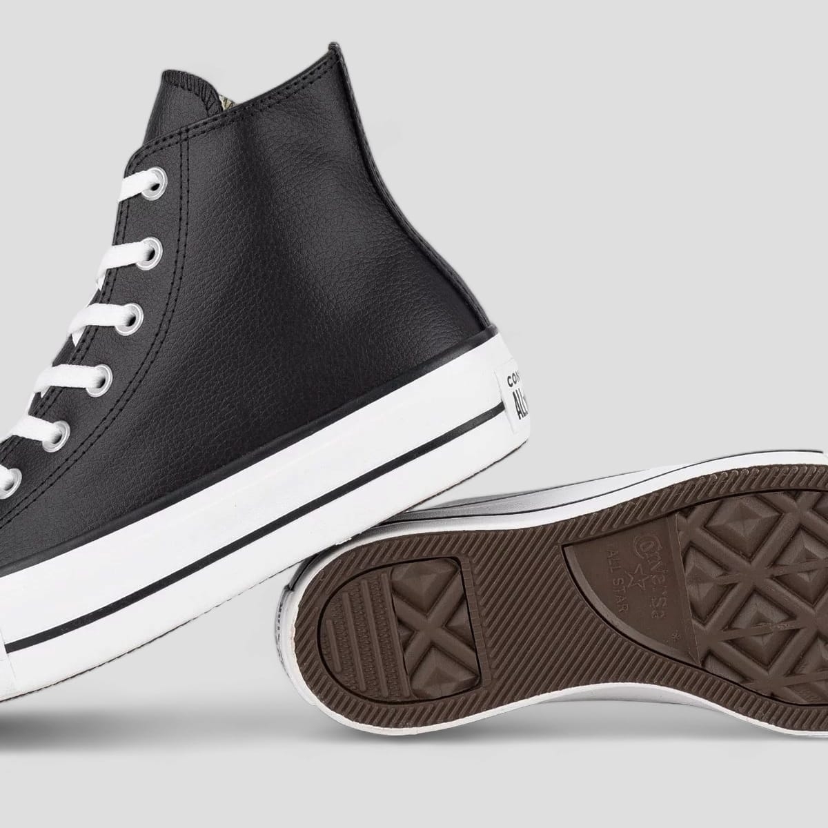 Star Plataforma Tenis Converse Couro Preto Star Plataforma Couro