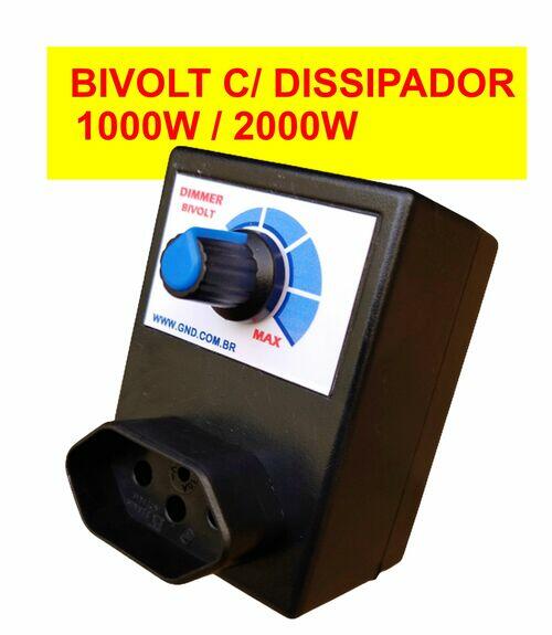 Dimmer 1000w/2000w c/ dissipador e tomada