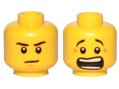 Lego Cabea de Minifigura Masculina 2 Faces Assustado e Srio - Amarelo - PN 23090 / 59877 / CN 	4506812 / 460951 / 6123