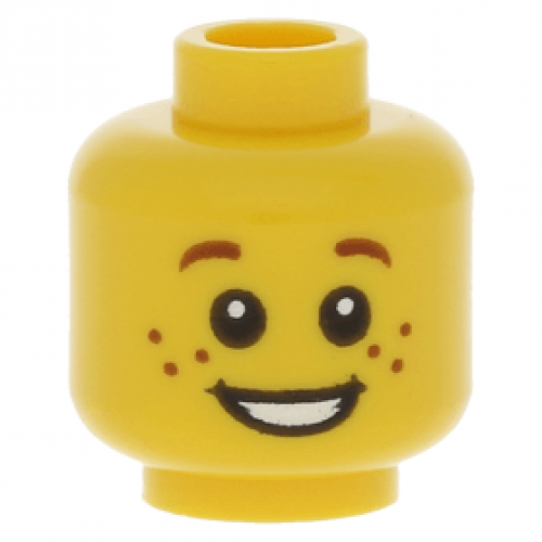 Lego Cabea de Minifigura Masculina Sorrindo e com Sardas  -  Amarelo - PN 12327 / 90787 / 96409 / CN 4584727 / 4625471
