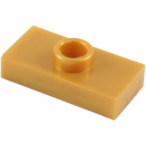 LEGO Plate / Tile 1x2 com 1 Stud central - Dourado Perolizado - PN 3794 / 15573 / CN 4523157
