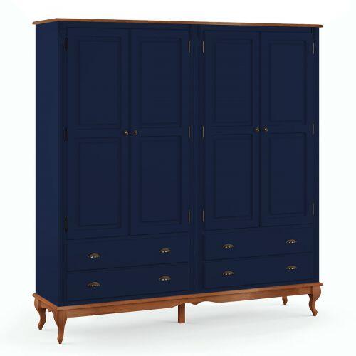 新品 GADID ANONIEM WALD / NAVY Guarda Roupa Madeira Clássico 4 Portas 4 Gavetas