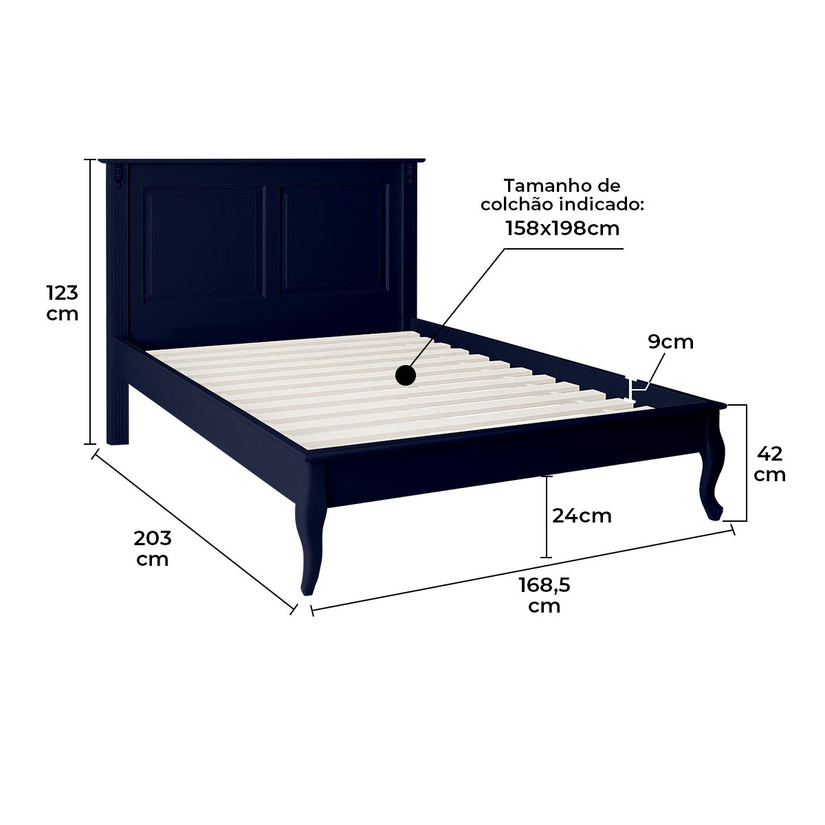 Cama de Madeira Queen Clássica Pés Luiz XV