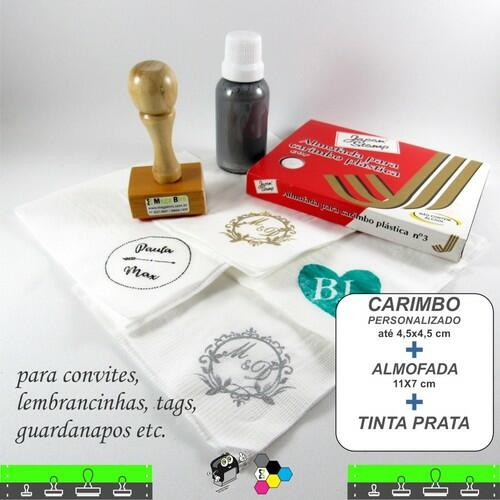 Kit - Carimbo + Tinta especial Prata + Almofada de tinta