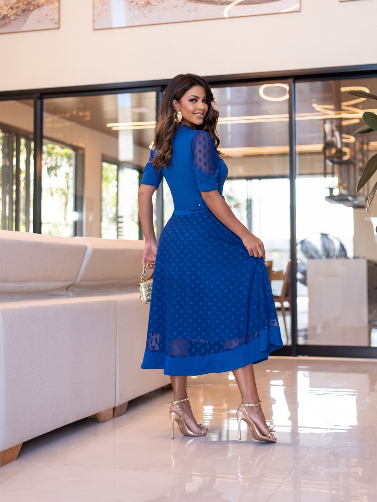 Vestido Midi Vestido Crepe Gode Vestido Midi Crepe Acetinado