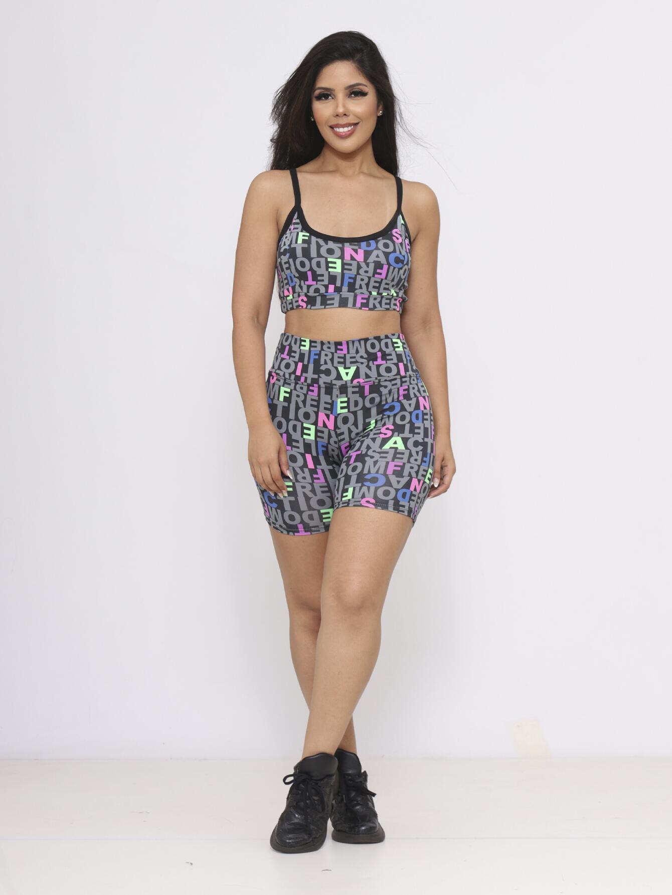 Conjunto Estampado Short e Top de Alcinha Roupa Feminina