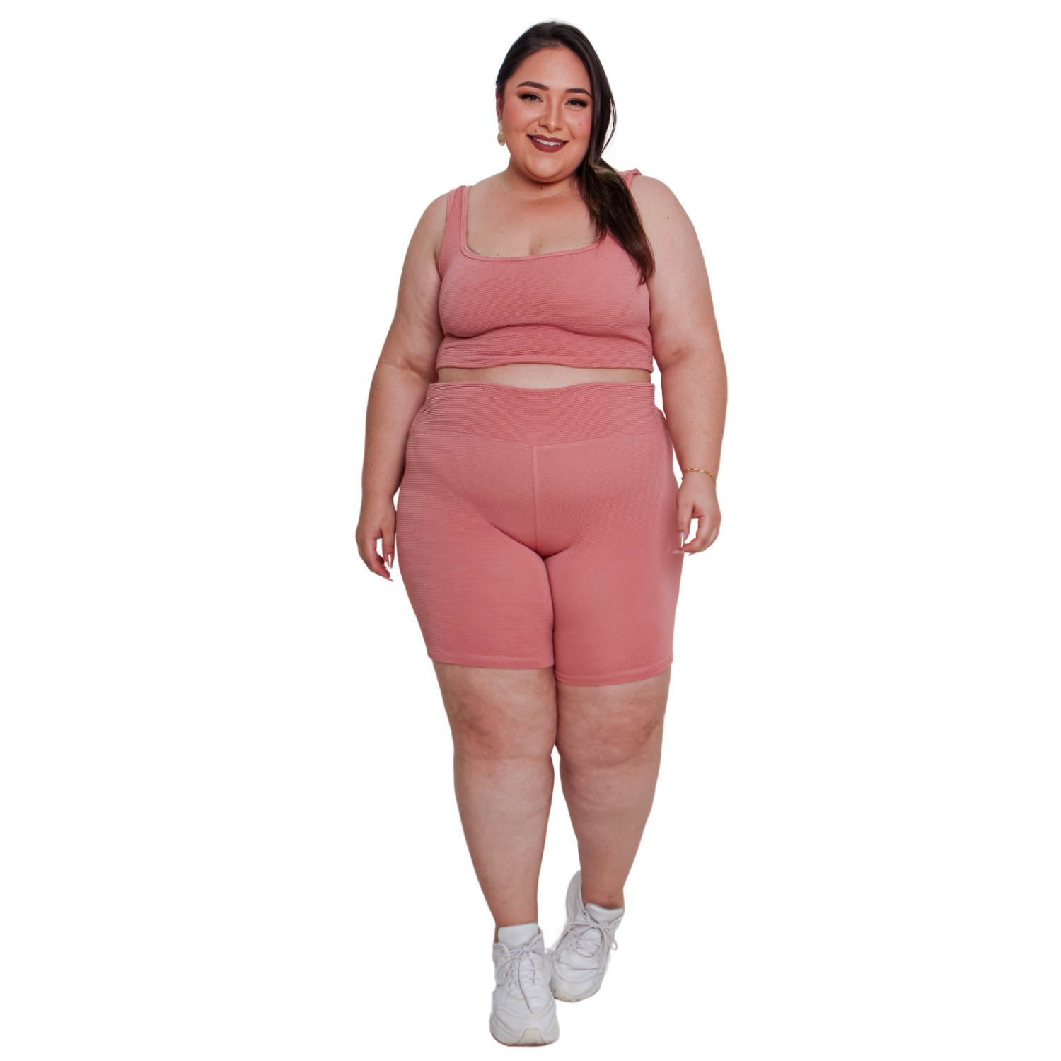 Conjunto Canelado Bermuda e Top Plus Size Fitness- Trix Fit