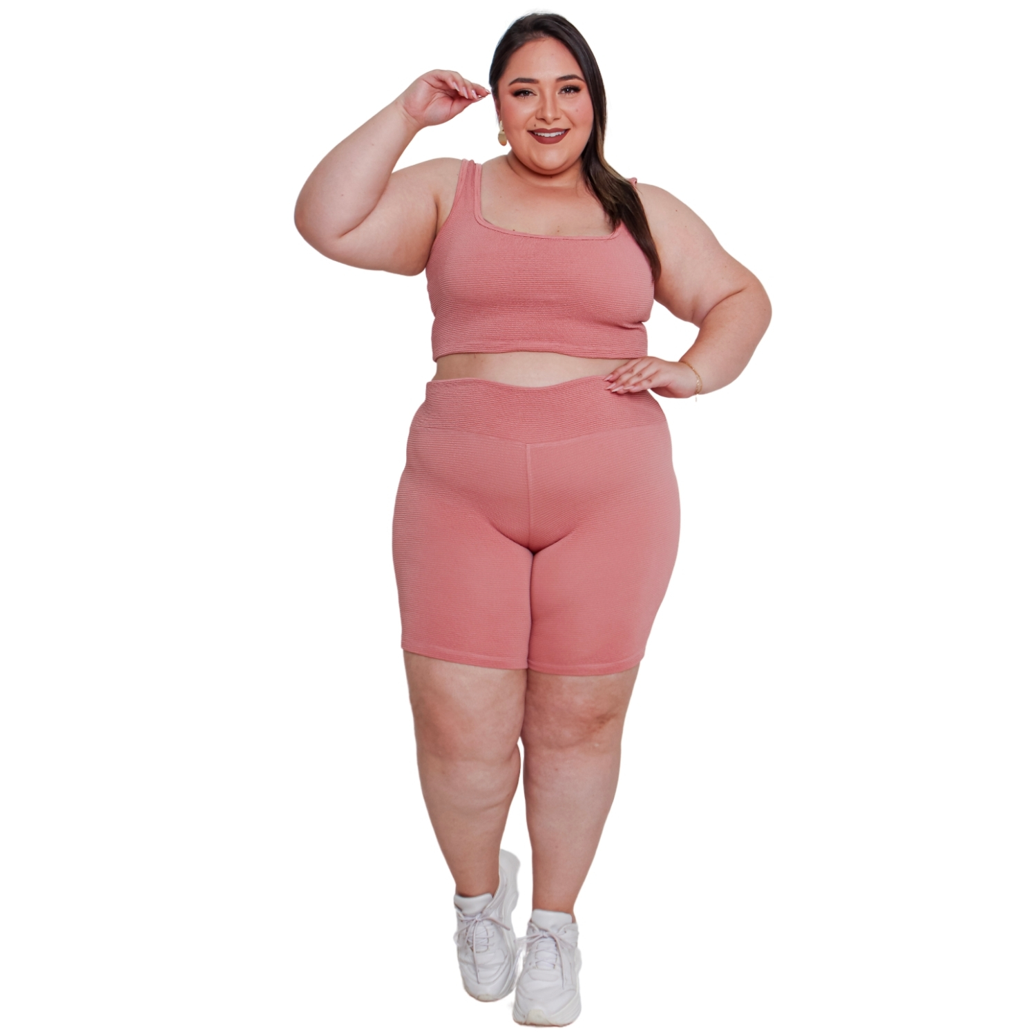Conjunto Canelado Bermuda e Top Plus Size Fitness- Trix Fit