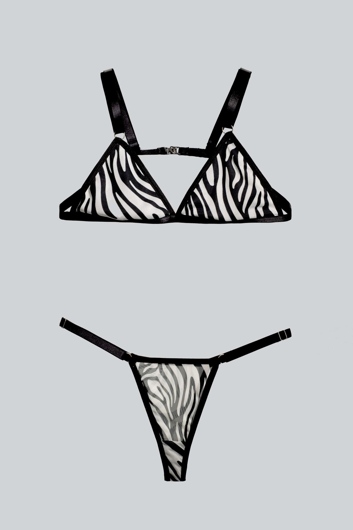 Conjunto Lingerie em Tule Zebra - Contraste - Oasí