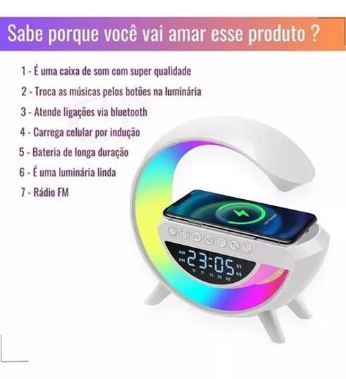 Luminaria G-Speaker Multifuncional Smart Station Led Caixa De Som Relógio