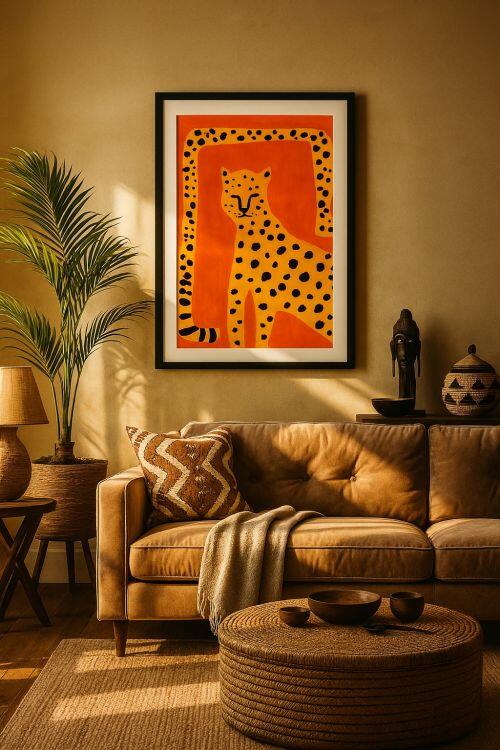 P?ster Leopardo Tribal Dourado ? Arte Africana Moderna