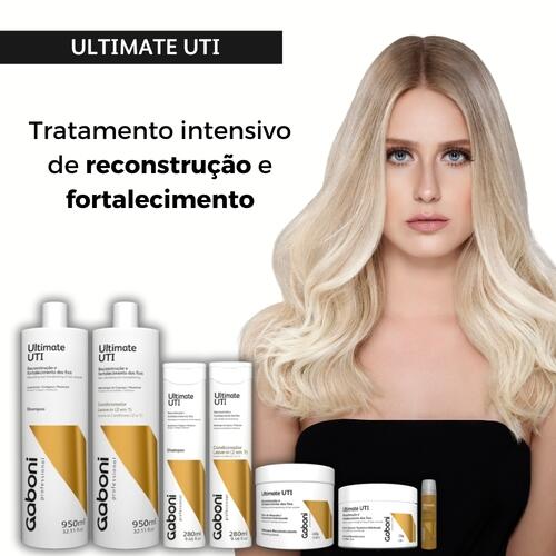 Tratamento matizador para cabelos loiros: Shampoo Reconstutor + Mscara Violeta (Efeito Prola) + Ampola Reconstrutora Ultimate UTI Gaboni