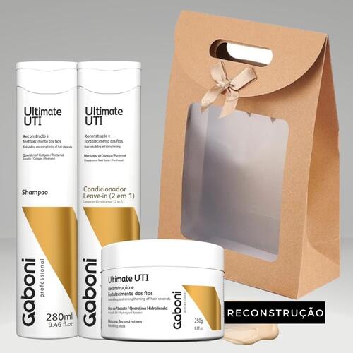 Kit Presente Dia das Mes - Reconstruo Capilar Shampoo + Condicionador Leave-in (2 em 1) + Mscara 250g Ultimate UTI Gaboni