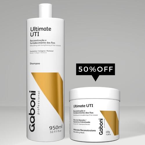 Tratamento Profissional de Reconstrução Intensa - Shampoo 950ml + Máscara 450g Ultimate UTI Gaboni