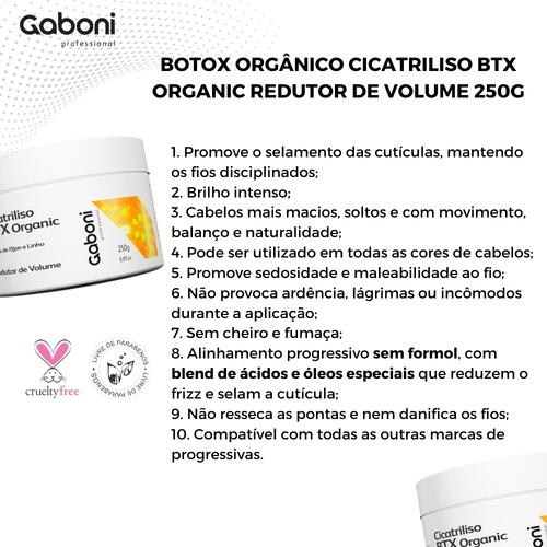 Botox Orgânico Cicatriliso BTX Organic Redutor de Volume 250g Blend de Ácidos e Óleos Gaboni