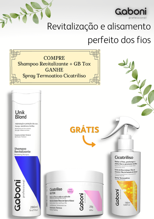 Kit GB Tox + Spray Selamento Termico + Shampoo (3 Produtos) Gaboni