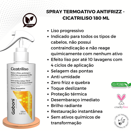 Spray Termoativo Efeito Liso Cicatriliso + Jazz Serum de Brilho e Reparador Gaboni