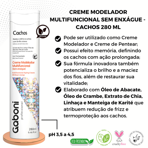 Kit Presente Dia das Mes - Tratamento para cabelos cacheados Vegano Shampoo + Creme Modelador + Mscara Umectante Cachos Gaboni