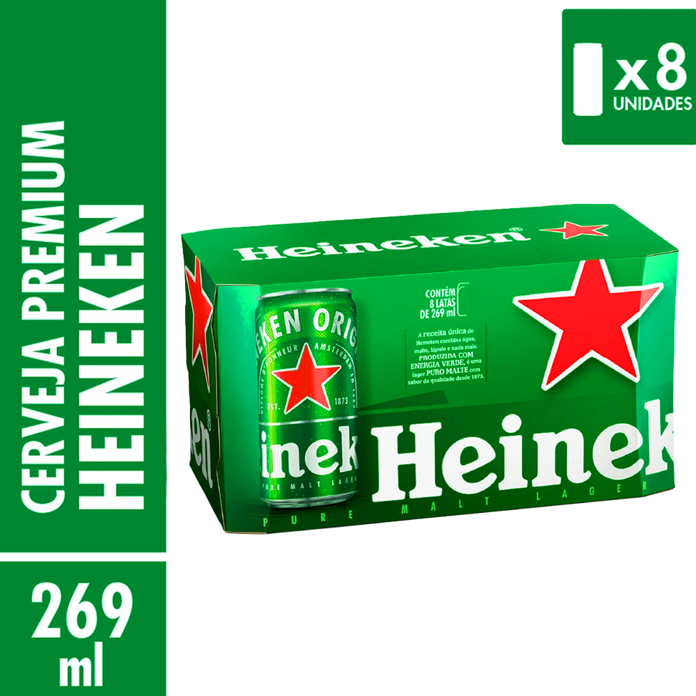 CERVEJA HEINEKEN LATA 269ML CAIXA COM 8 UNIDADES - a partir de R$39,90